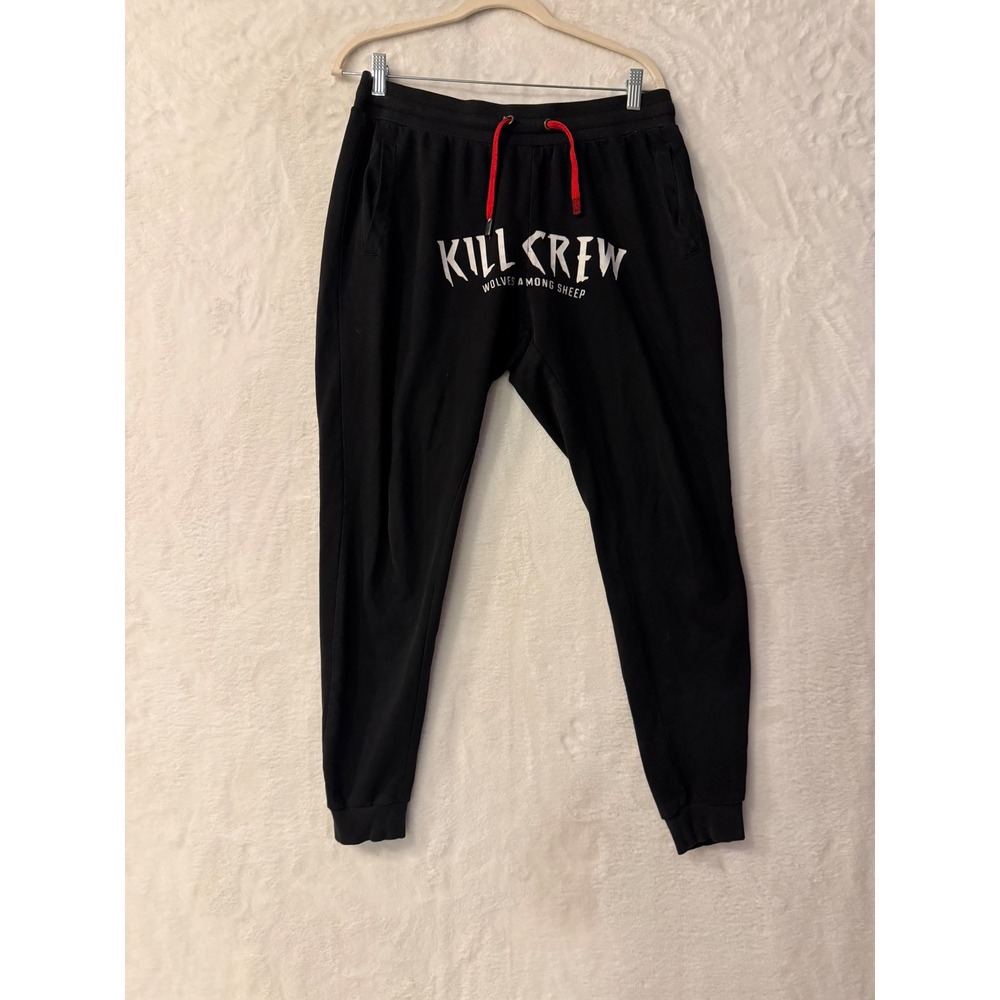 Kill Crew Wolves Among‎ Sheep Joggers Mens Medium Black Graphic Sweatpants Gym